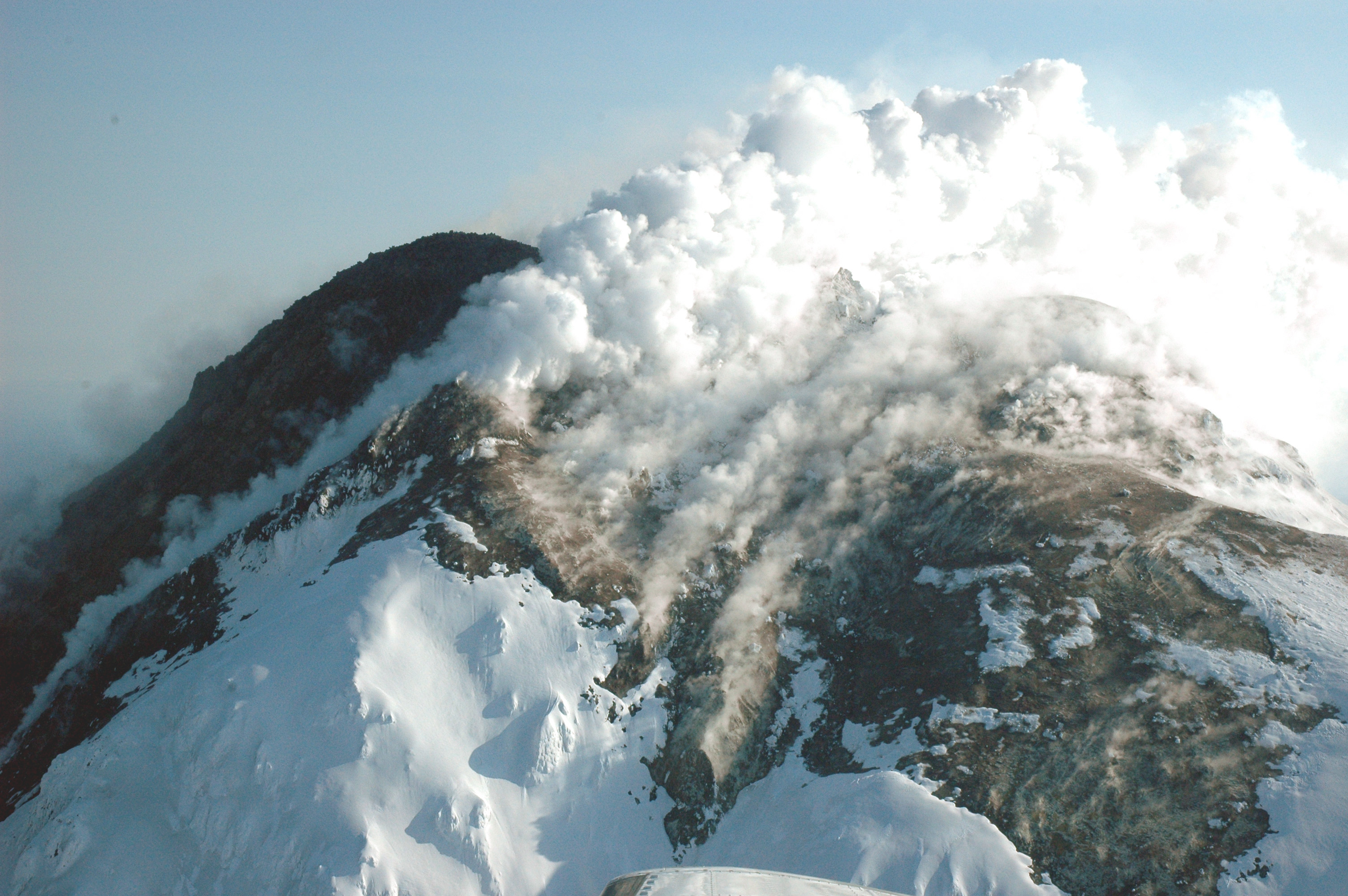 Summit of Augustine volcano showing new lava dome. View from the west.