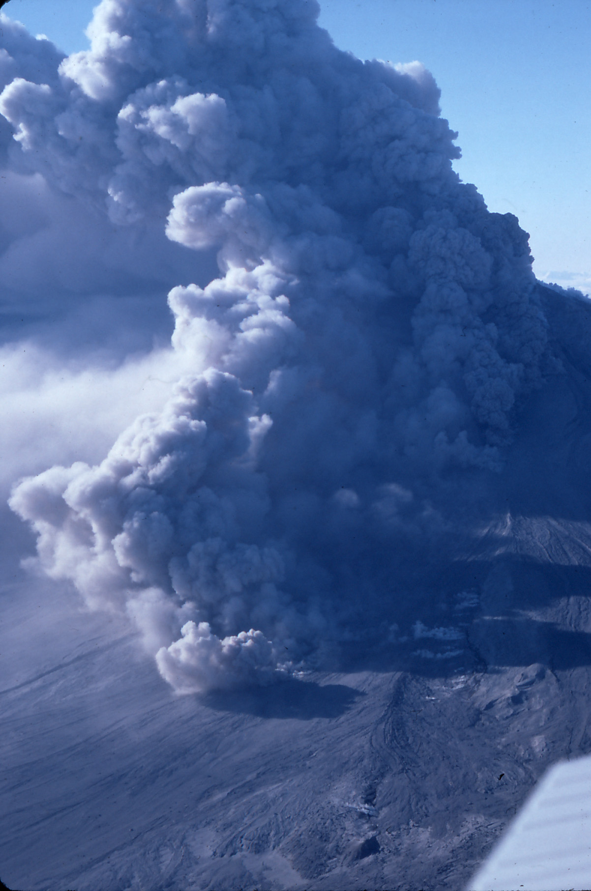 A pyroclastic flow advancing down the north flank of Augustine volcano.