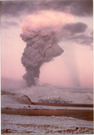 Eruption column of Great Sitkin, 1974. Photo taken from Adak, Alaska. 