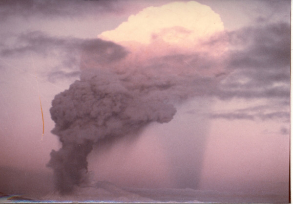 Eruption of Great Sitkin Volcano, 1974. Photo taken from Adak, Alaska. 