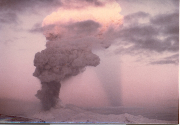 Eruption of Great Sitkin Volcano, 1974. Photo taken from Adak, Alaska. 