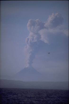 Eruption plume from 1994 eruption of Kanaga Volcano.