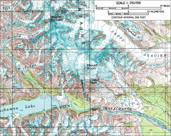 Topographic map of Mount Spurr.