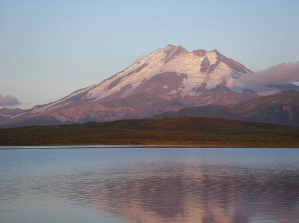 Chiginagak Volcano, looking east-southeast from Mother Goose Lake.