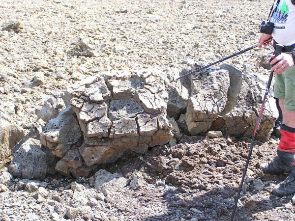 Photo of a breadcrust bomb deposited to the south of Novarupta Dome.