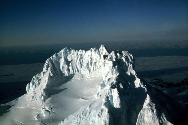 Aerial view of Isanotski Peaks on Unimak Island.