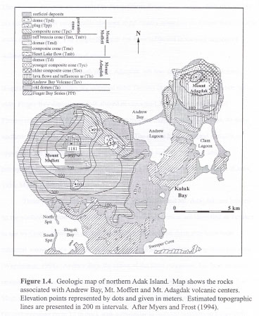 Geologic map of northern Adak Island.