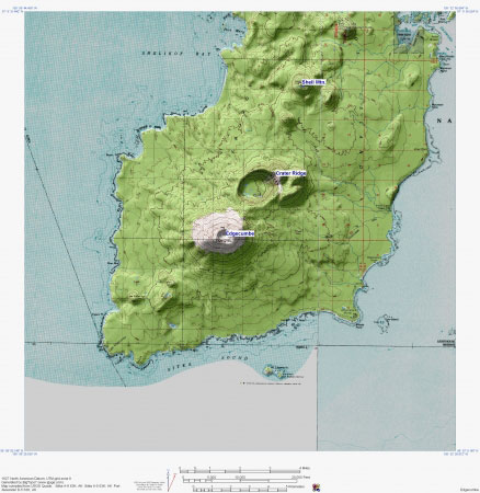 Topographic shaded relief map of Mt. Edgecumbe volcano and the southern part of Kruzof Island, Alaska.