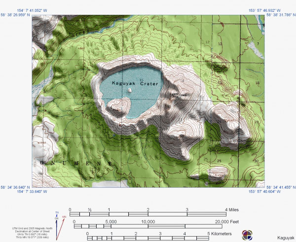 Topographic shaded relief map of Kaguyak volcano, Alaska.