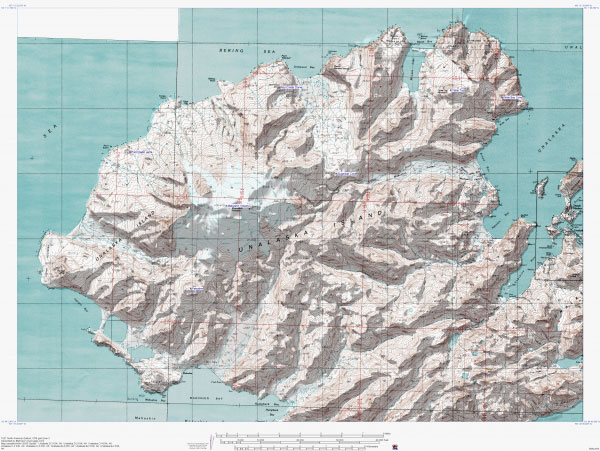 Topographic shaded relief map of Makushin Volcano, Alaska.