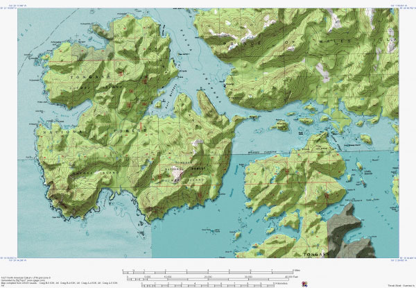 Topographic shaded relief map of the Tlevak Strait - Suemez Island area.