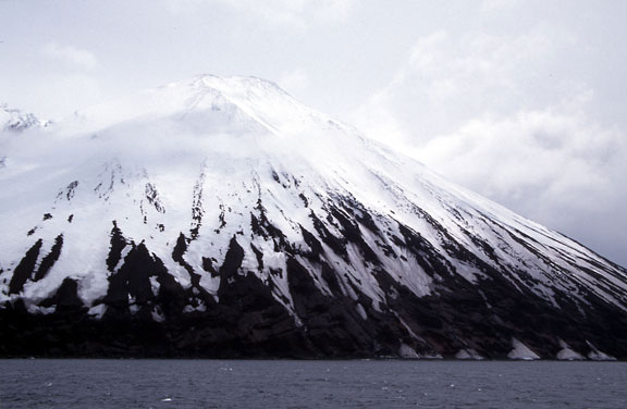 Tanaga volcano, looking south at Cape Sajaka.  Image courtesy of Ian L. Jones, Department of Biology, Memorial  University.