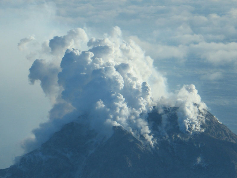 Aerial view of NW summit during unrest at Augustine Volcano.  