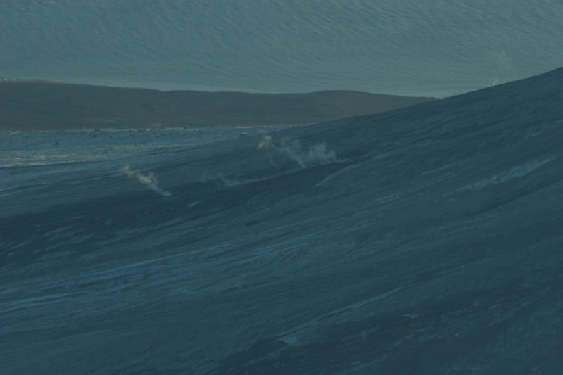 Degassing flowage deposits on the east flank of Augustine Volcano on January 24, 2006.  