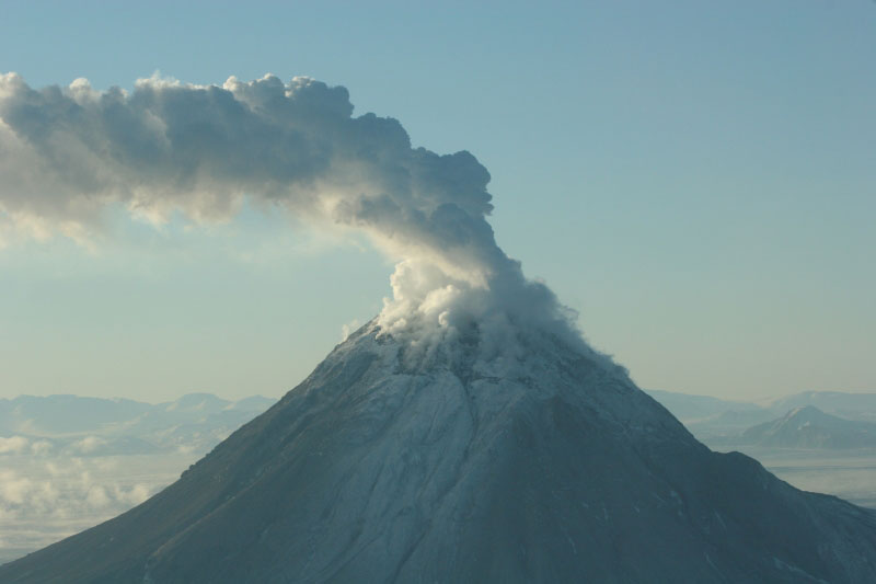 Augustine Volcano on January 24, 2006.  Photo of east flank of volcano, steam and gas plume going to S SE.