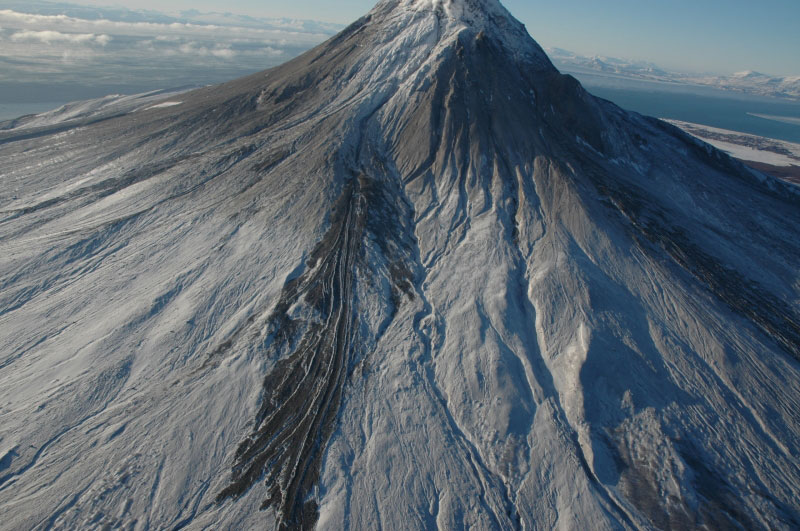 Recent pyroclastic flow deposit on the east flank of Augustine Volcano.