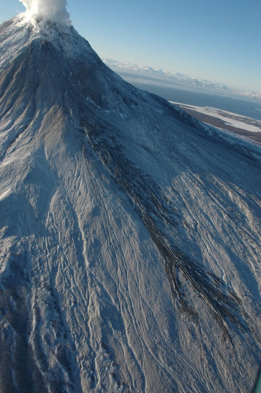 Recent pyroclastic flow deposit on the east flank of Augustine Volcano.