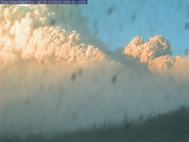 Image 1 of an explosive eruption sequence as captured by the Augustine Island webcam.
