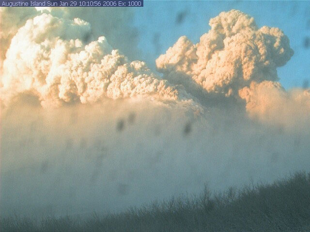 Image 2 of an explosive eruption sequence as captured by the Augustine Island webcam.