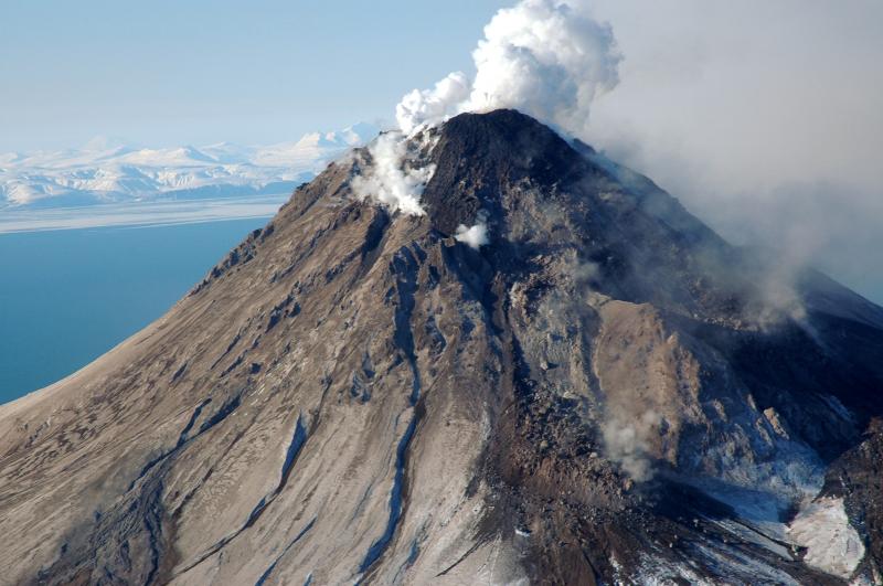 View of the growing summit lava dome, and the northeast lava flow. 