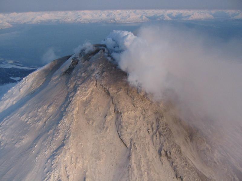 View of Augustine's summit and southeastern slopes. The Chigmit ...