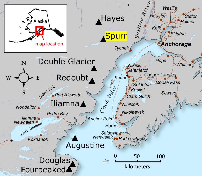 Location map of Spurr Volcano, Cook Inlet region, Alaska.