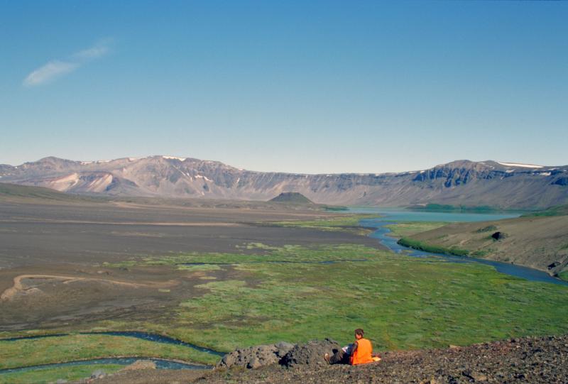 Aniakchak caldera. View from 1930 Father Hubbard photo site, immediately south of The Gates, 20-30 meters up slope above tributary stream. 