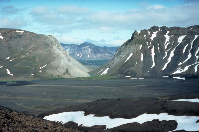 Aniakchak caldera. View of The Gates from the summit of Surprise Cone. 
