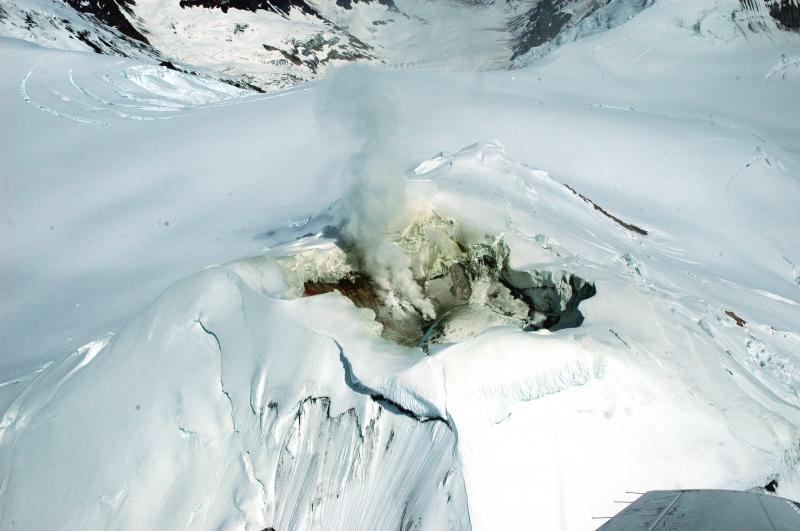 Ice cauldron and fumaroles at Mt. Spurr.  