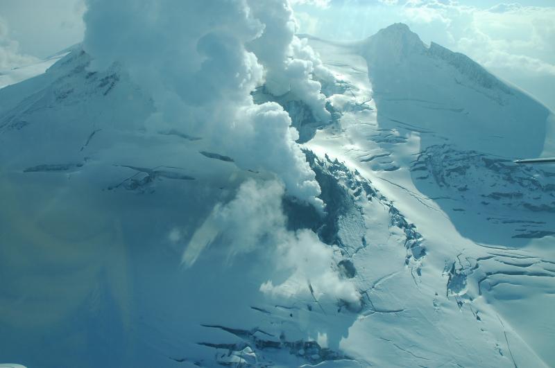 Views of Fourpeaked volcano and area of volcanic activity on the north flank.