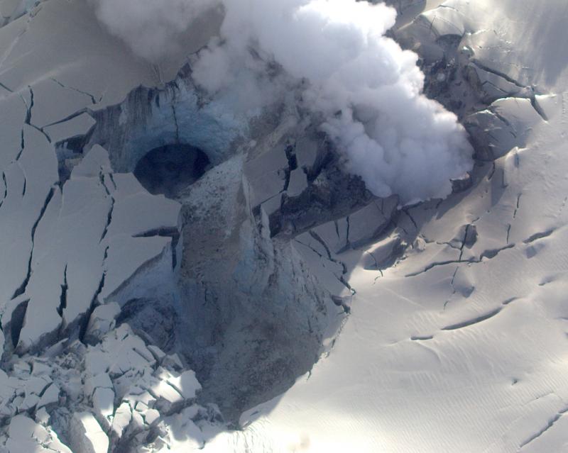  3rd highest Fumarole and ice cavern on the west side of Fourpeaked Volcano.