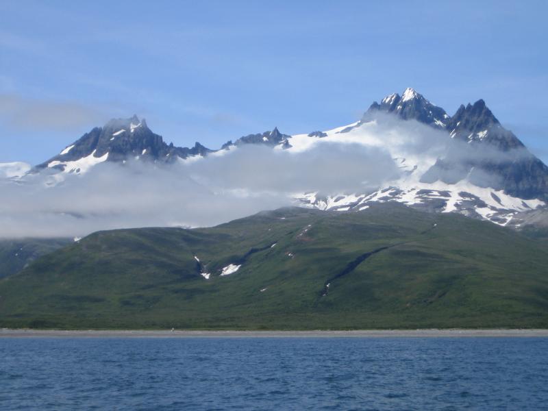 Fourpeaked Volcano - taken from ship offshore of Cape Douglas in Katmai National Park, Alaska Paninsula.