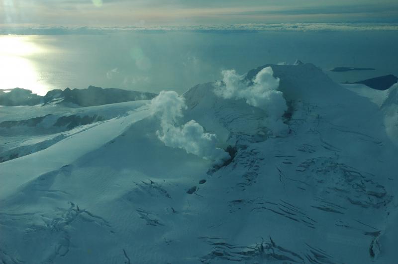 Photos taken during Sept 30 overflight of FOurpeaked volcano.