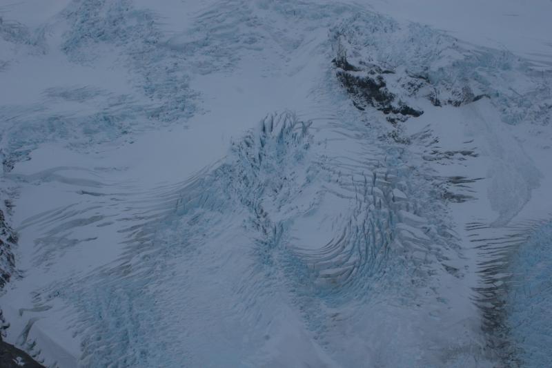 Fourpeaked area field work, 14-15 October, 2006. Contorted cravasse pattern, glacier north of Fourpeaked.