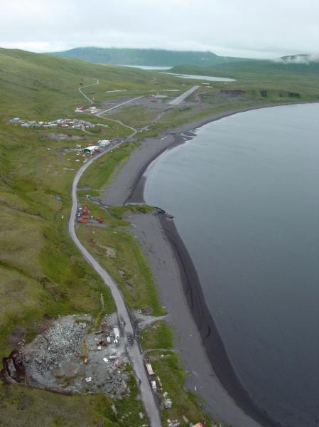 North end of Atka Village on Atka Island with airstrip in distance.