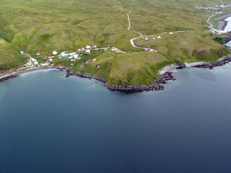 Atka Village on Atka Island.  View from the east.