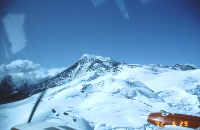 Spurr summit showing recent tephra fall from June 27, 1992 eruption of Crater Peak. 