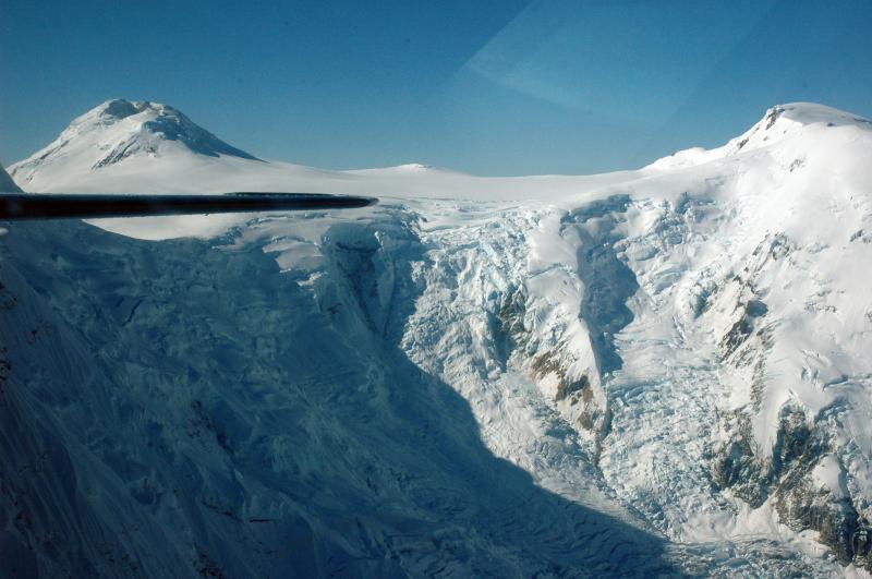 Mount Spurr in distance behind the headwall of the Capps Glacier. View from the northeast.