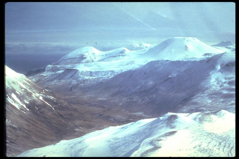 Tabletop Mountain, the eroded remains of a pyroclastic cone located 20 KM northeast of Makushin Volcano on the island of Unalaska.   