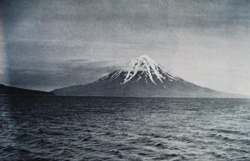 Mt. Carlisle. Photograph from National Oceanic and Atmospheric Administration/Department of Commerce Photo Library, America's Coastlines Collection - labeled "Mt. Carlyle in the Four Mountain Islands" on their website.