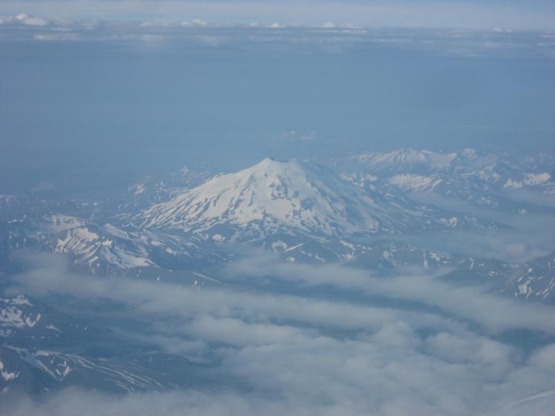 Chiginagak volcano viewed from 25,000 ft asl from the north.