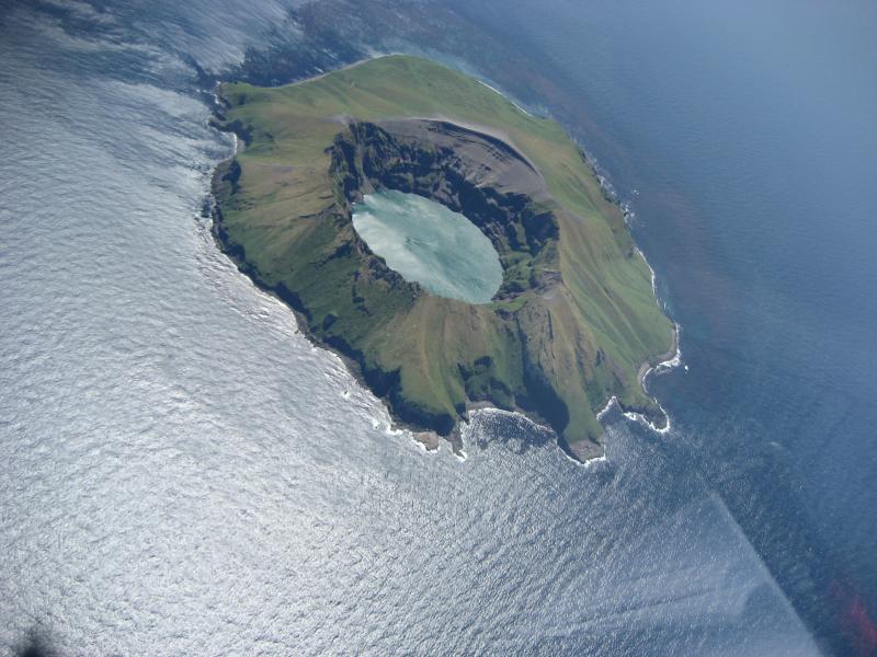 Kasatochi volcano taken from about 15,000 as pilot Jerry Morris (Security Aviation) descended into Adak on July 9, 2008.