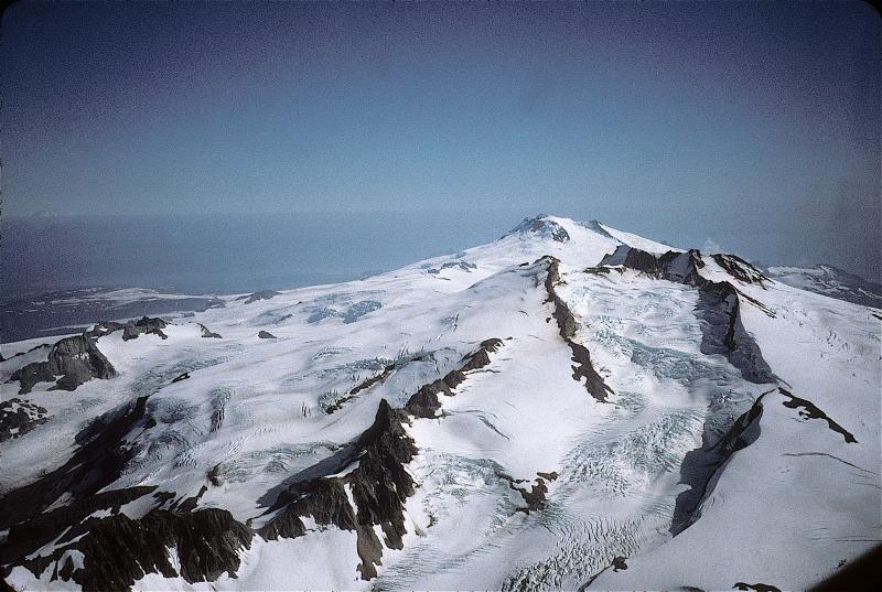 Glacial-clad Fourpeaked Mountain, Alaska. Although previously thought to have not been active within the past 10,000 years, Fourpeaked had a phreatic eruption on September 17, 2006.