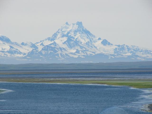 Isanotski volcano as viewed from Cold Bay, near Grant Point.			