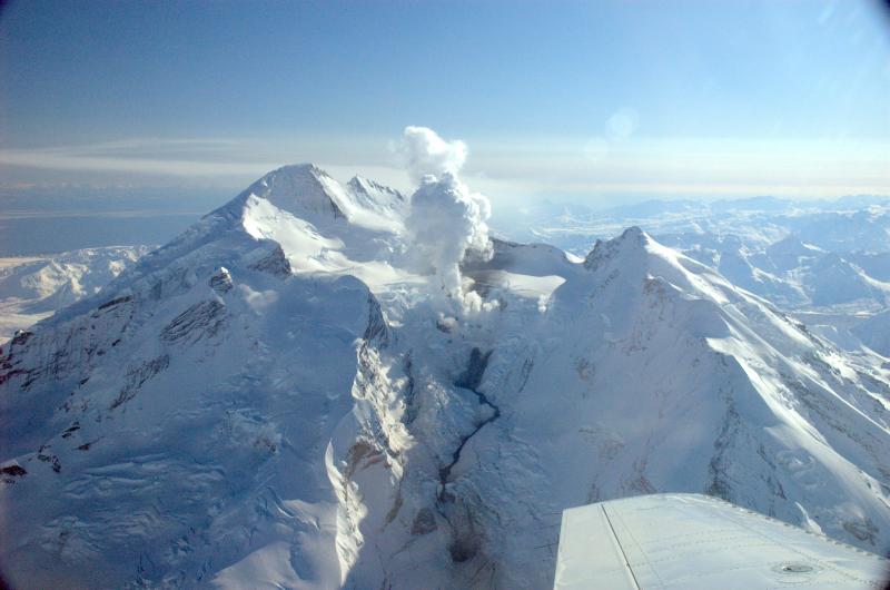 Photograph taken during observation / gas data collection flight to Redoubt Volcano on March 15, 2009.					