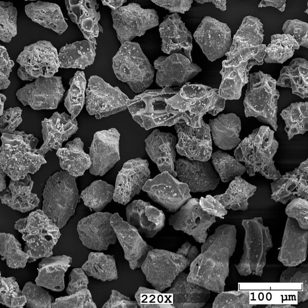 SEM image of ash particles erupted by Redoubt volcano on March 22, 2009. The ash sample was collected during the ashfall in Healy, Alaska by Pavel Izbekov on March 23, 2009. The image was acquired by Pavel Izbekov and Jill Shipman using ISI-50 Scanning Electron Microscope at the Advanced Instrumentation Laboratory, University of Alaska Fairbanks.