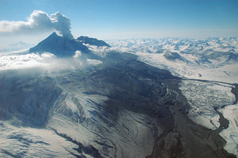 Photo of Redoubt and vicinity taken from the gas/obs fixed-wing flight.  Full caption to be added.