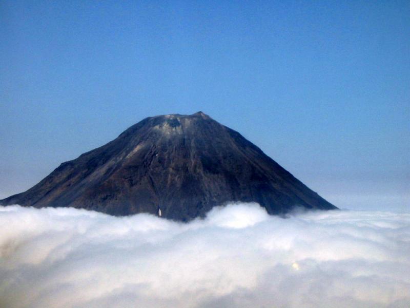 Picture of Kanaga Volcano from flight.	