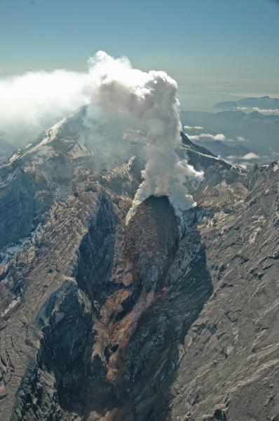 								The active lava dome growing in the summit crater of Redoubt Volcano.