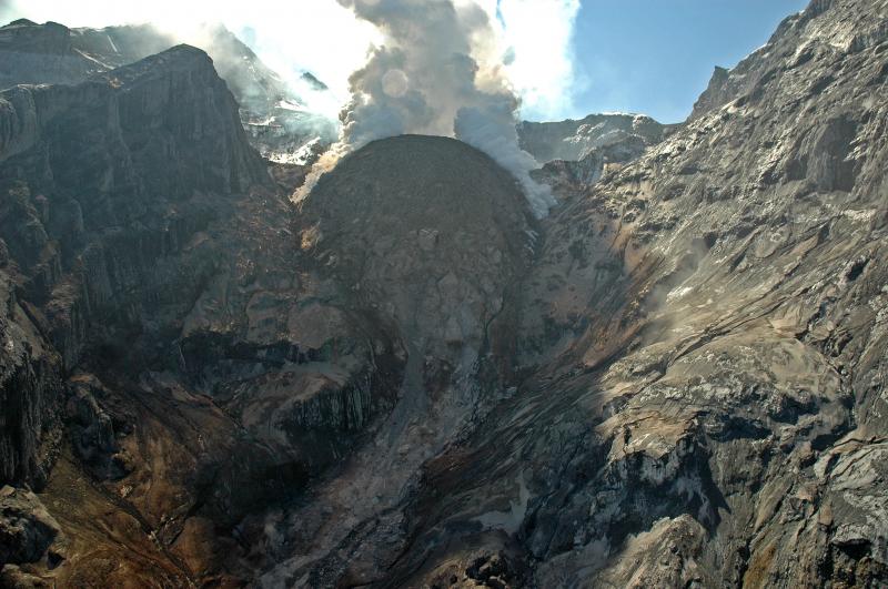 																Close-up view from the north of the active lava dome in the summit crater of Redoubt Volcano.  